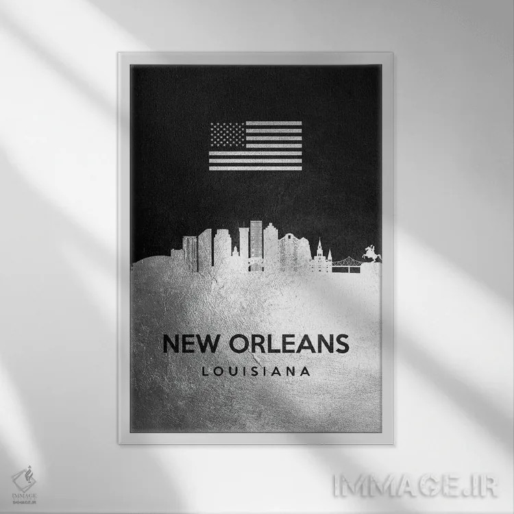 تابلو خط افق نقرهای نیواورلئان لوئیزیانا اثر آدریان بالدُوینو - نمای قابدار سفید