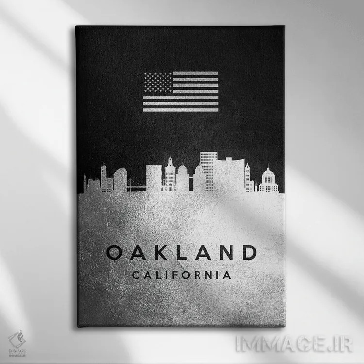 تابلو خط افق نقرهای اوکلند کالیفرنیا اثر آدریان بالدُوینو - نمای روبهرو روی دیوار