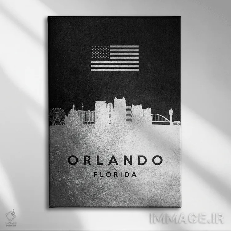 تابلو خط افق نقرهای اورلاندو فلوریدا اثر آدریان بالدُوینو - نمای روبهرو روی دیوار