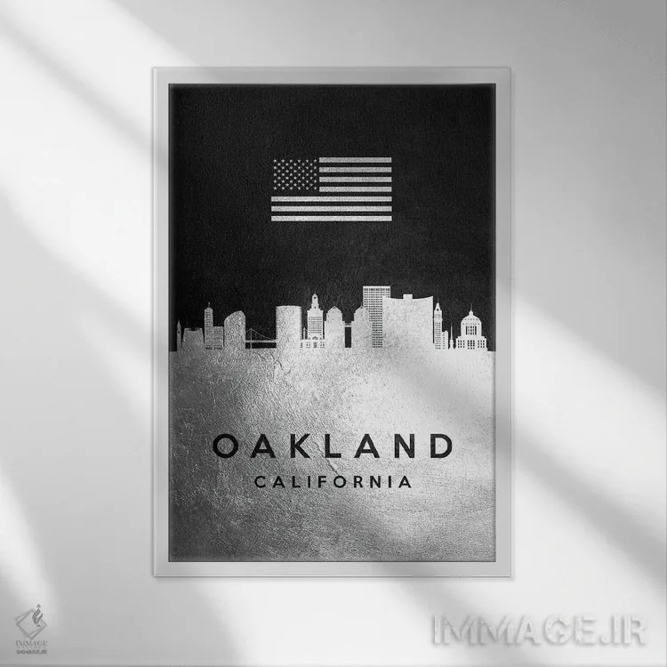 تابلو خط افق نقرهای اوکلند کالیفرنیا اثر آدریان بالدُوینو - نمای قابدار سفید