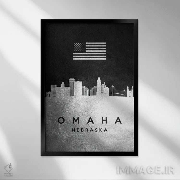 تابلو خط افق نقرهای اوماها نبراسکا اثر آدریان بالدُوینو - نمای قابدار مشکی