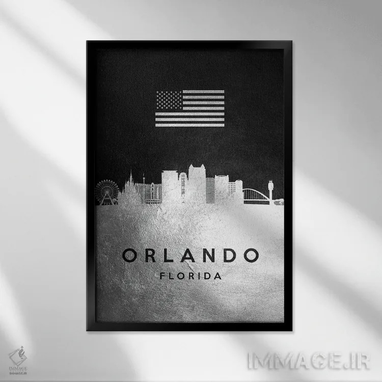 تابلو خط افق نقرهای اورلاندو فلوریدا اثر آدریان بالدُوینو - نمای قابدار مشکی