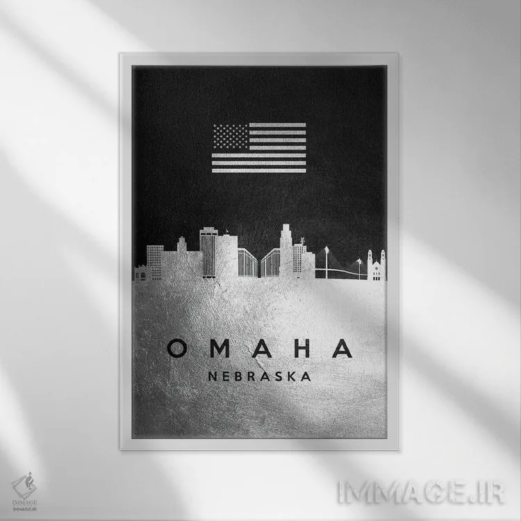 تابلو خط افق نقرهای اوماها نبراسکا اثر آدریان بالدُوینو - نمای قابدار سفید