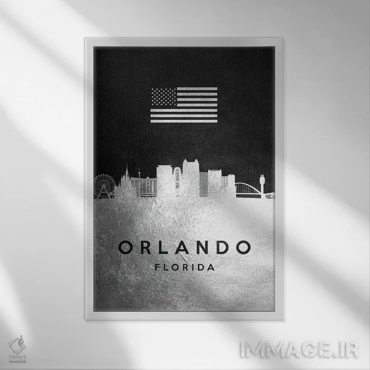 تابلو خط افق نقرهای اورلاندو فلوریدا اثر آدریان بالدُوینو - نمای قابدار سفید