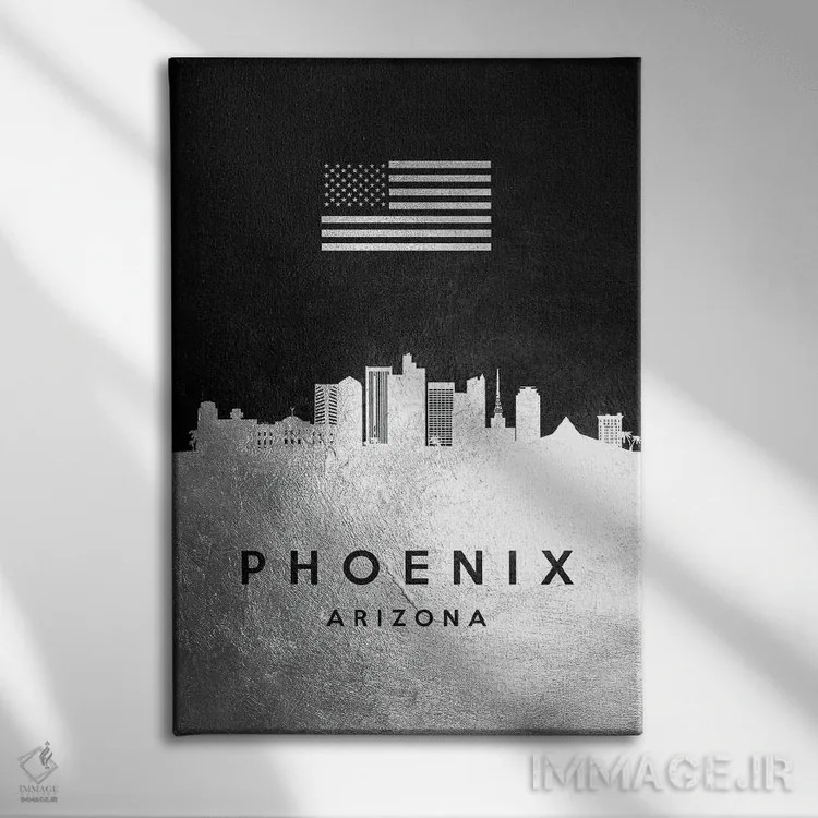 تابلو خط افق نقرهای فونیکس آریزونا اثر آدریان بالدُوینو - نمای روبهرو روی دیوار