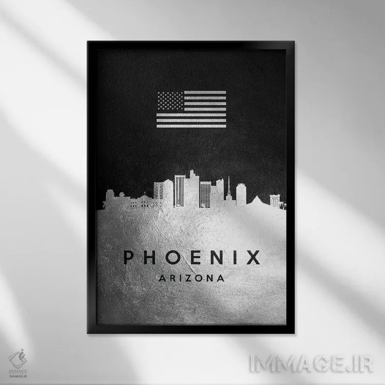 تابلو خط افق نقرهای فونیکس آریزونا اثر آدریان بالدُوینو - نمای قابدار مشکی