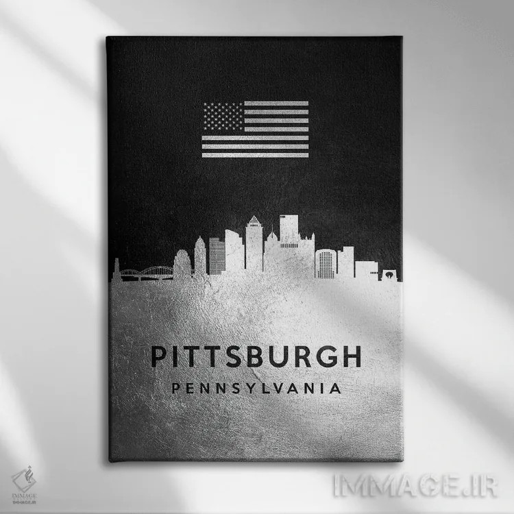 تابلو خط افق نقرهای پیتزبورگ پنسیلوانیا اثر آدریان بالدُوینو - نمای روبهرو روی دیوار