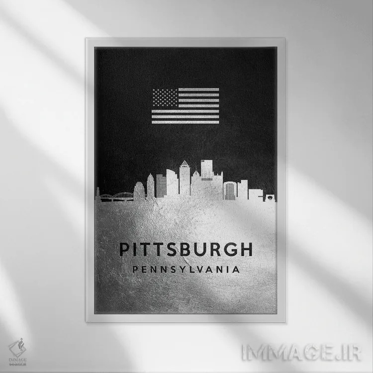 تابلو خط افق نقرهای پیتزبورگ پنسیلوانیا اثر آدریان بالدُوینو - نمای قابدار سفید