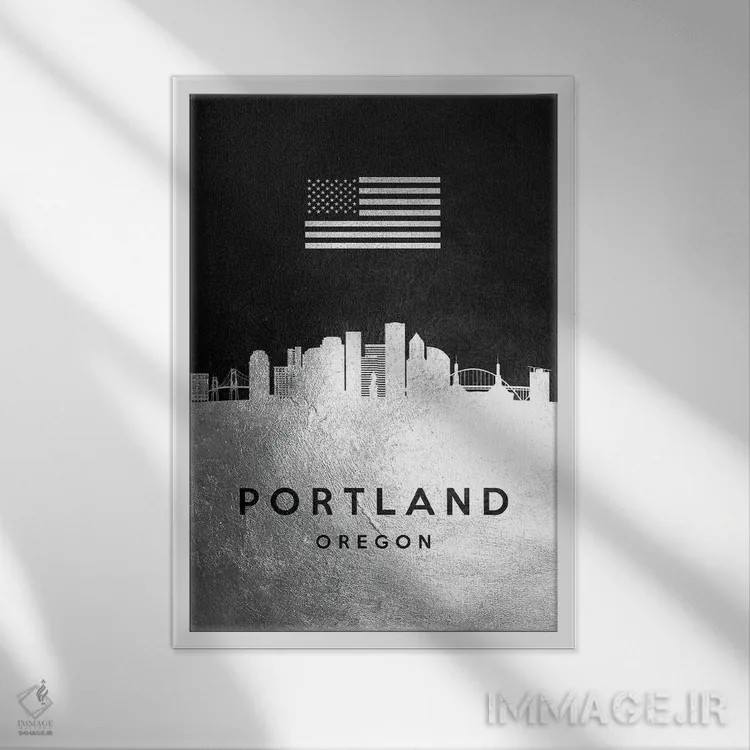 تابلو خط افق نقرهای پورتلند اورگن اثر آدریان بالدُوینو - نمای قابدار سفید