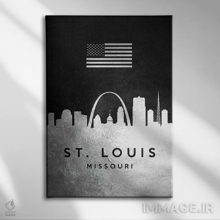 تابلو خط افق نقرهای سنت لوئیس میزوری اثر آدریان بالدُوینو - نمای روبهرو روی دیوار