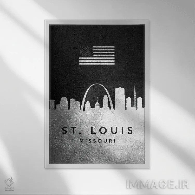 تابلو خط افق نقرهای سنت لوئیس میزوری اثر آدریان بالدُوینو - نمای قابدار سفید