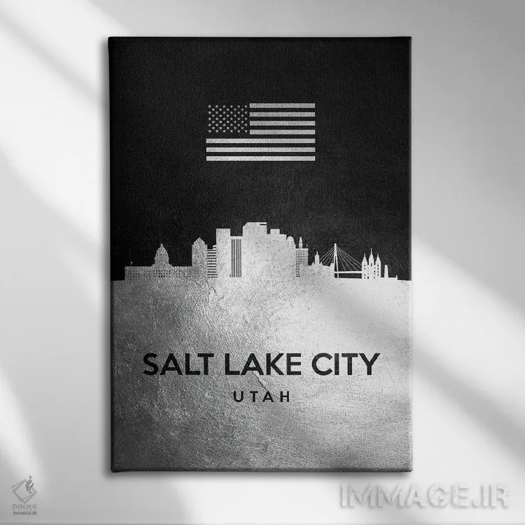 تابلو خط افق نقرهای سالت لیک سیتی یوتا اثر آدریان بالدُوینو - نمای روبهرو روی دیوار