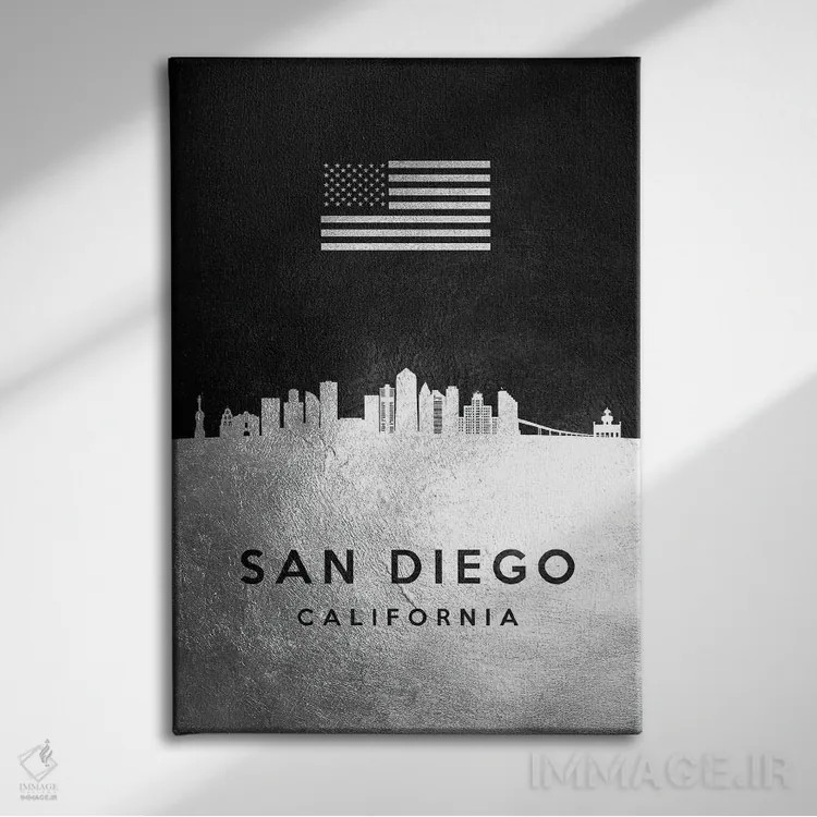 تابلو خط افق نقرهای سندیهگو کالیفرنیا اثر آدریان بالدُوینو - نمای روبهرو روی دیوار