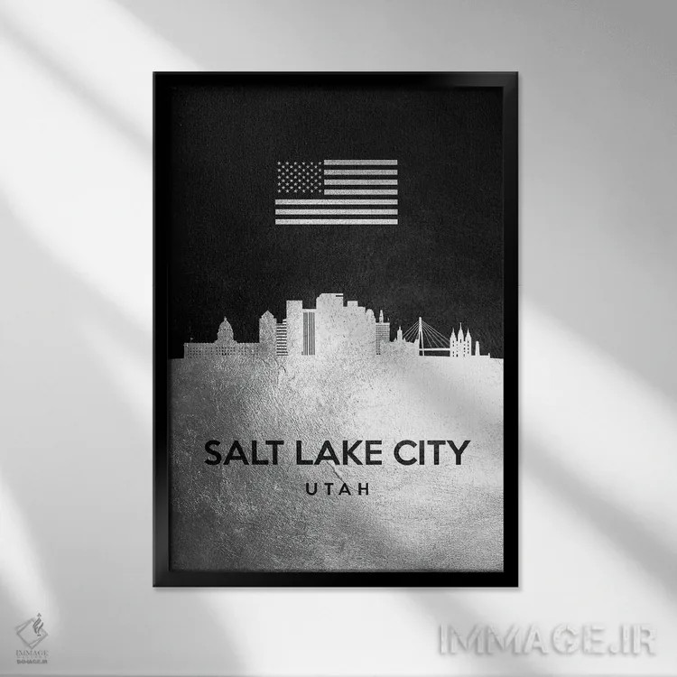 تابلو خط افق نقرهای سالت لیک سیتی یوتا اثر آدریان بالدُوینو - نمای قابدار مشکی