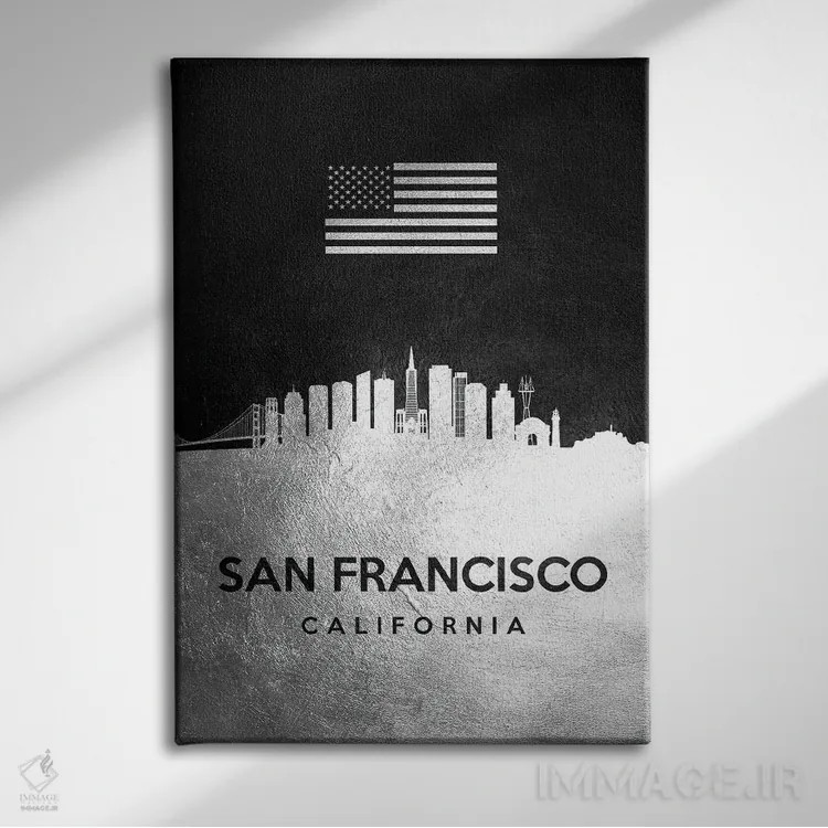 تابلو خط افق نقرهای سان فرانسیسکو کالیفرنیا اثر آدریان بالدُوینو - نمای روبهرو روی دیوار