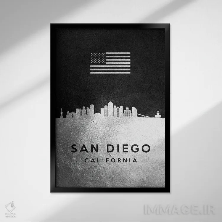 تابلو خط افق نقرهای سندیهگو کالیفرنیا اثر آدریان بالدُوینو - نمای قابدار مشکی