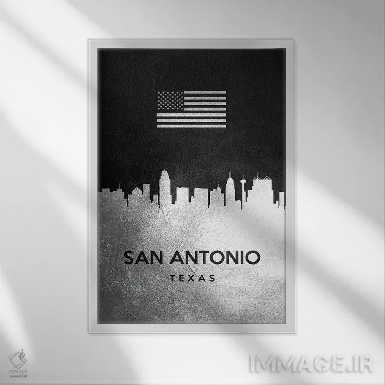 تابلو خط افق نقرهای سن آنتونیو تگزاس ۲ اثر آدریان بالدُوینو - نمای قابدار سفید