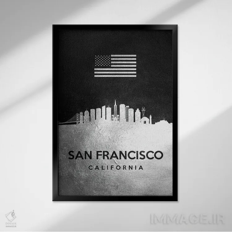 تابلو خط افق نقرهای سان فرانسیسکو کالیفرنیا اثر آدریان بالدُوینو - نمای قابدار مشکی
