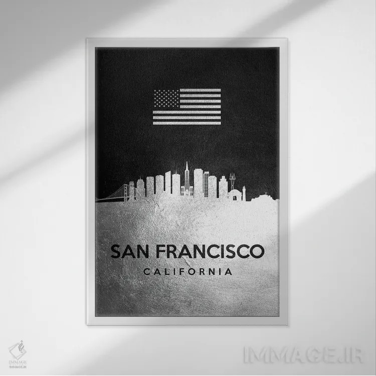 تابلو خط افق نقرهای سان فرانسیسکو کالیفرنیا اثر آدریان بالدُوینو - نمای قابدار سفید