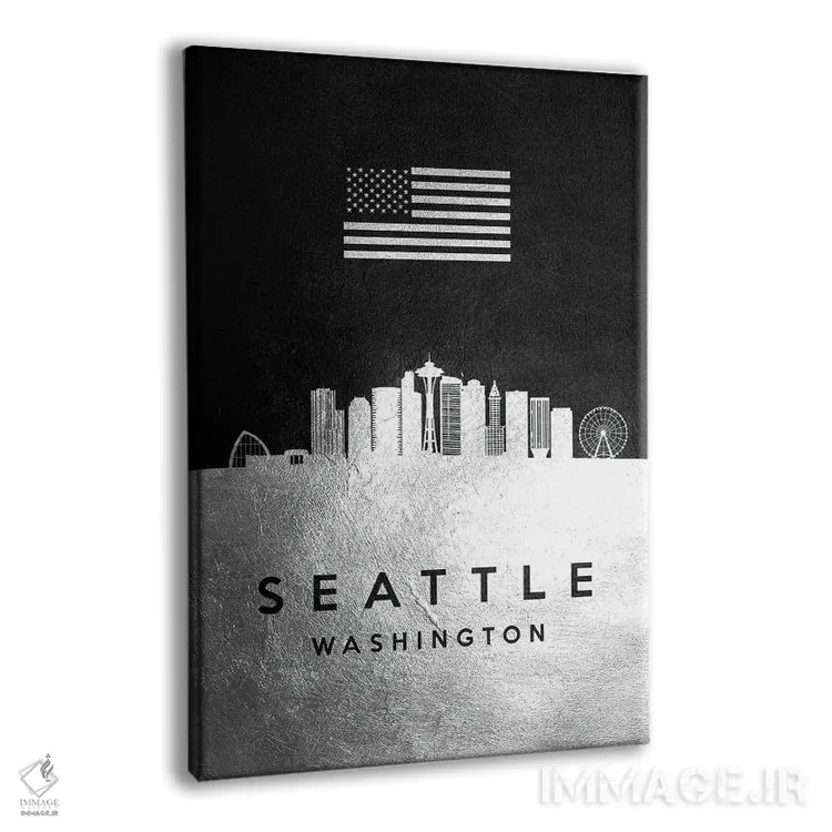 تابلو خط افق نقرهای سیاتل واشینگتن اثر آدریان بالدُوینو - نمای پرسپکتیو محصول