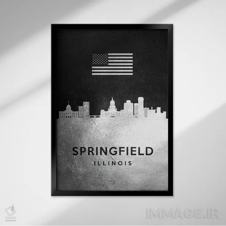 تابلو خط افق نقرهای اسپرینگفیلد ایلینوی اثر آدریان بالدُوینو - نمای قابدار مشکی