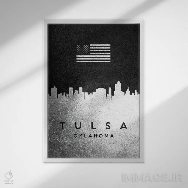 تابلو خط افق نقرهای تولسا اوکلاهما اثر آدریان بالدُوینو - نمای قابدار سفید