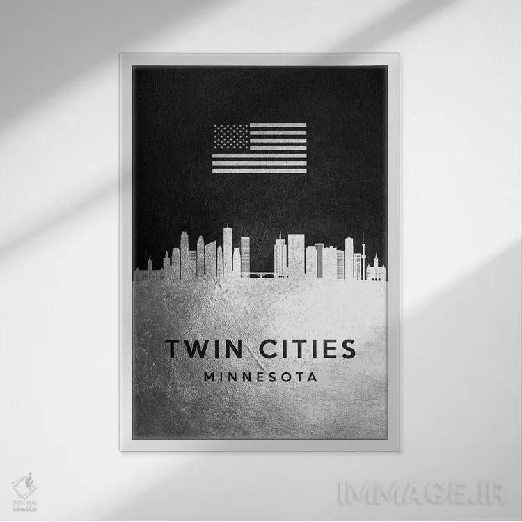 تابلو خط افق نقرهای شهرهای دوقلوی مینهسوتا (مینیاپولیس و سنت پل) اثر آدریان بالدُوینو - نمای قابدار سفید