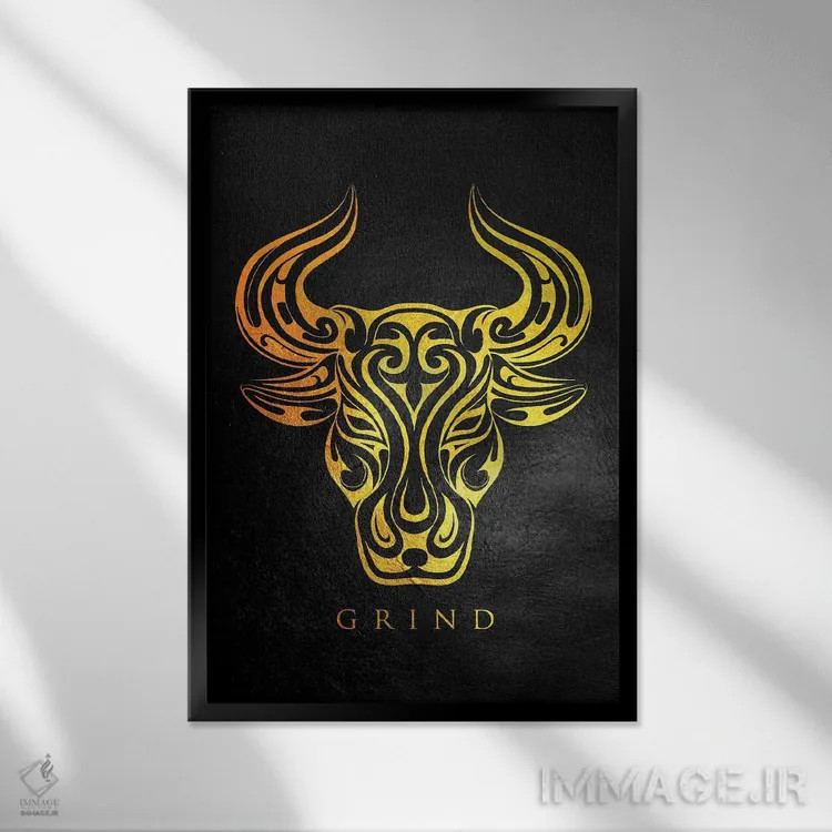 تابلو سختکوشی گاوها اثر آدریان بالدُوینو - نمای قابدار مشکی