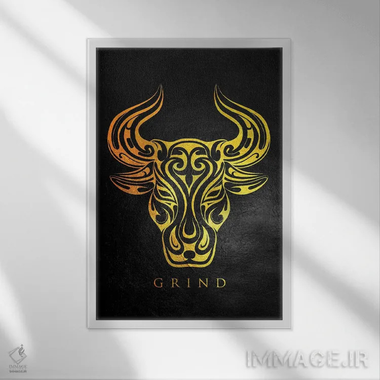 تابلو سختکوشی گاوها اثر آدریان بالدُوینو - نمای قابدار سفید