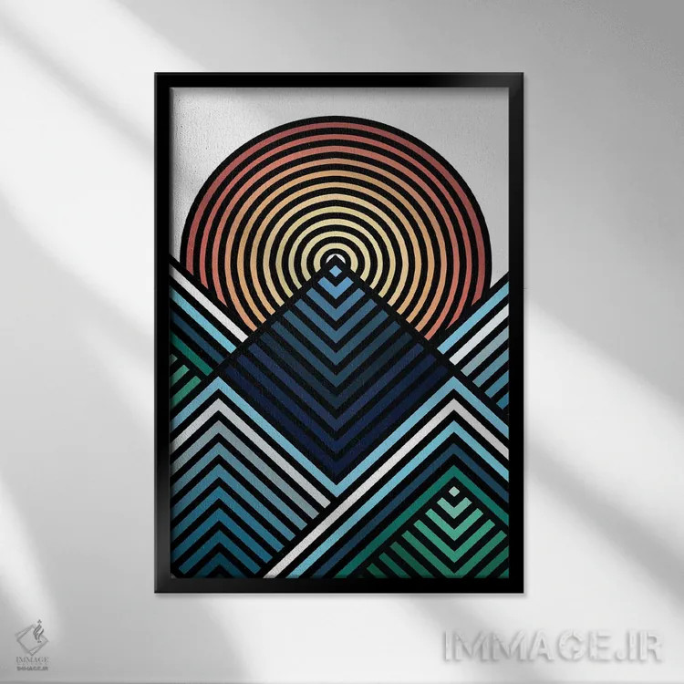 تابلو کوهها هنگام طلوع اثر اندرو ام بارلو - نمای قابدار مشکی