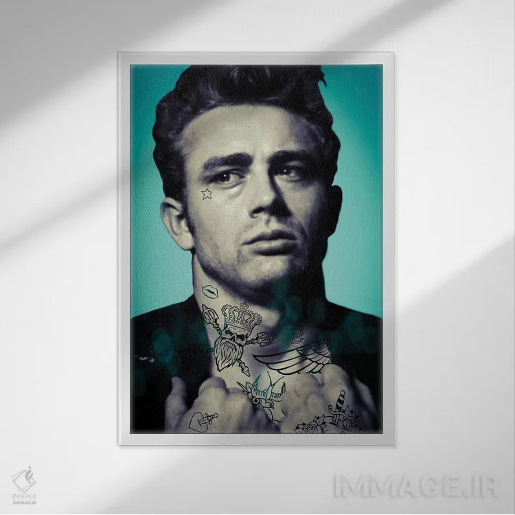 تابلو جیمز باور تتو شده اثر اندرو ام بارلو - نمای قابدار سفید