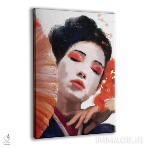 تابلو دختر گیشا با بادبزن قرمز اثر اندرو ام بارلو - نمای پرسپکتیو محصول