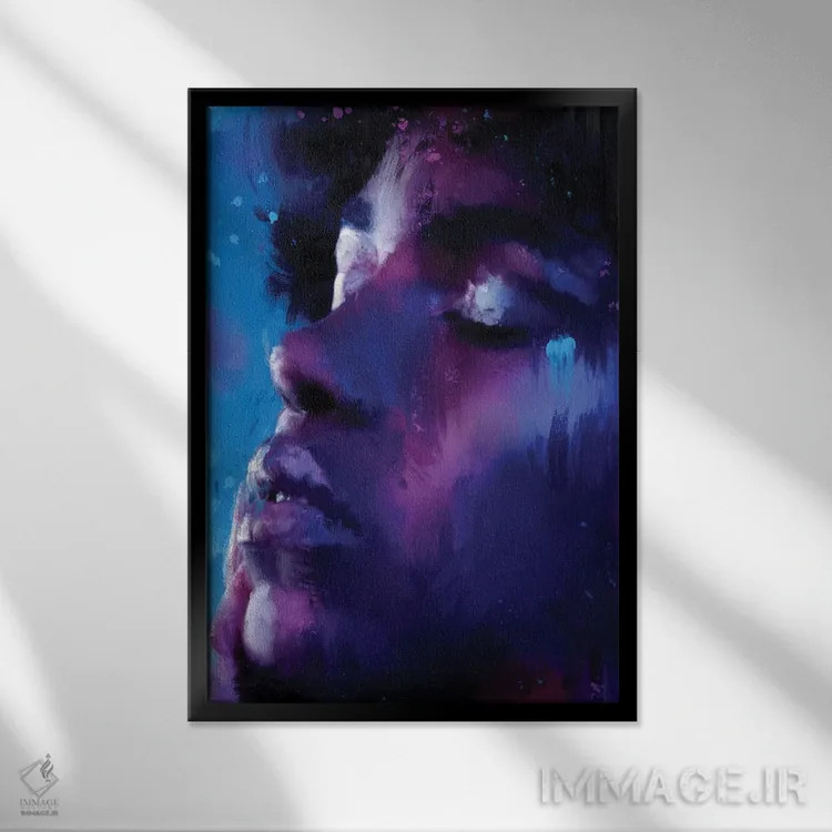 تابلو دختر آبیپوش اثر اندرو ام بارلو - نمای قابدار مشکی