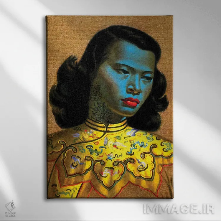 تابلو بانوی آبی تتو شده اثر اندرو ام بارلو - نمای روبهرو روی دیوار