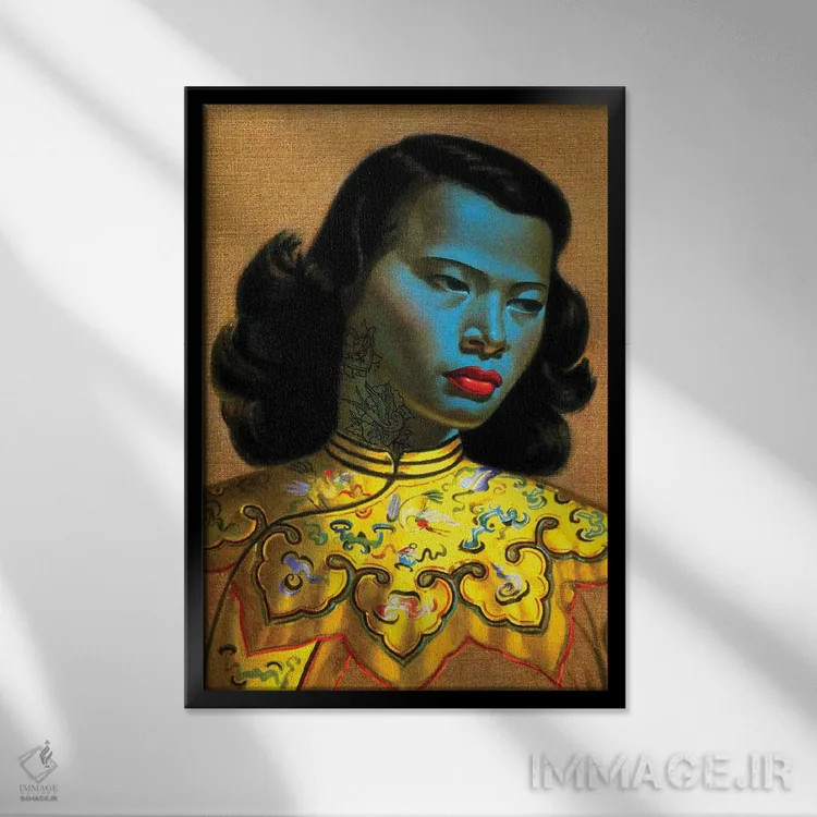 تابلو بانوی آبی تتو شده اثر اندرو ام بارلو - نمای قابدار مشکی