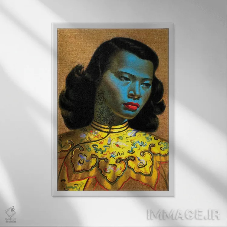 تابلو بانوی آبی تتو شده اثر اندرو ام بارلو - نمای قابدار سفید