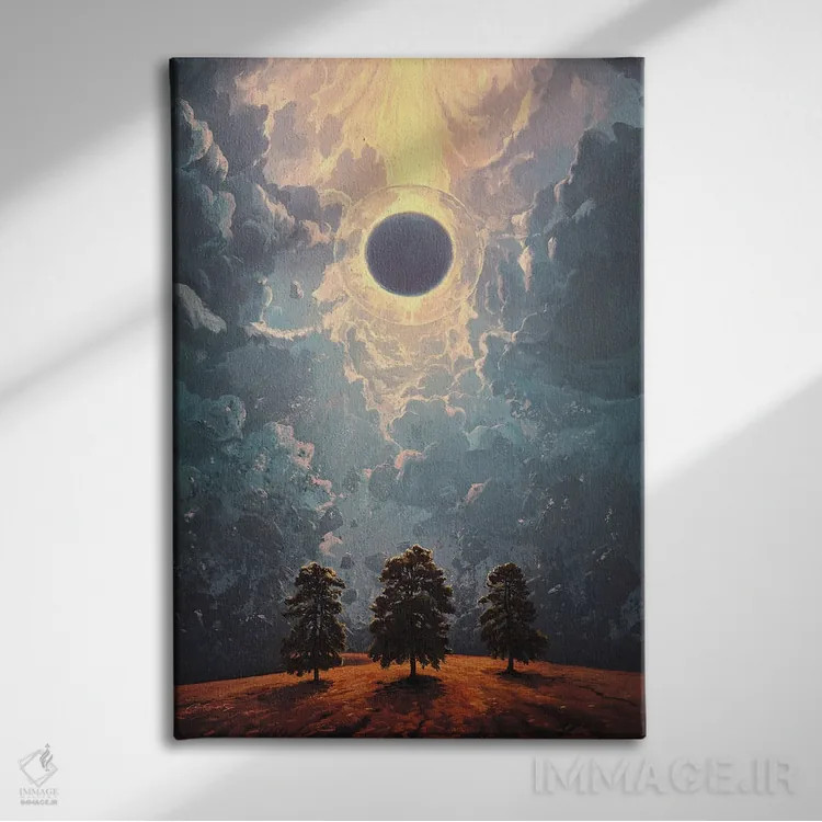 تابلو خورشیدگرفتگی (یا ماهگرفتگی؛ بسته به موضوع اثر) اثر آرتم رادس چبوخا - نمای روبهرو روی دیوار