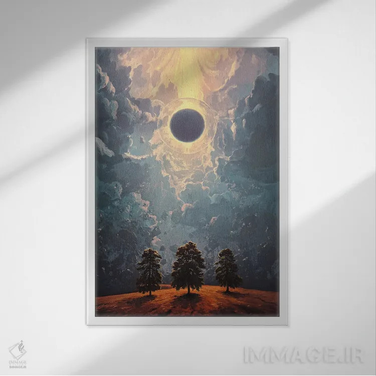 تابلو خورشیدگرفتگی (یا ماهگرفتگی؛ بسته به موضوع اثر) اثر آرتم رادس چبوخا - نمای قابدار سفید