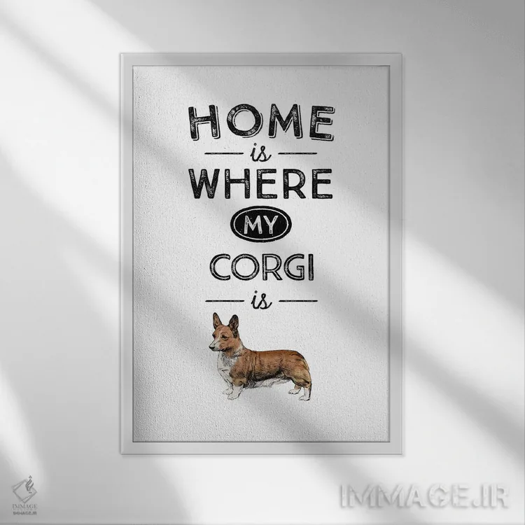 تابلو کورگی (نژاد سگ) اثر پوسترهای طراحی آلچرا - نمای قابدار سفید