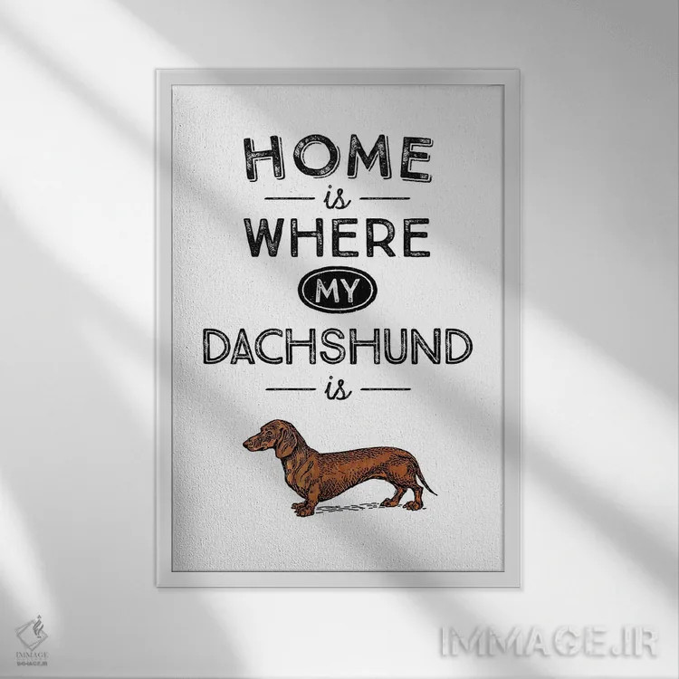 تابلو داشوند (سگ سوسیس؛ نژاد سگ) اثر پوسترهای طراحی آلچرا - نمای قابدار سفید
