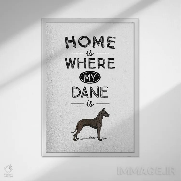 تابلو دانمارکی بزرگ (Great Dane؛ نژاد سگ) اثر پوسترهای طراحی آلچرا - نمای قابدار سفید