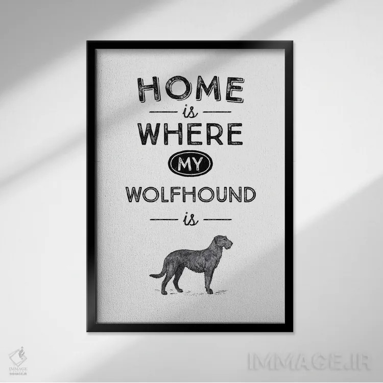 تابلو سگ گرگنما ایرلندی (ایریش وولفهاند؛ نژاد سگ) اثر پوسترهای طراحی آلچرا - نمای قابدار مشکی