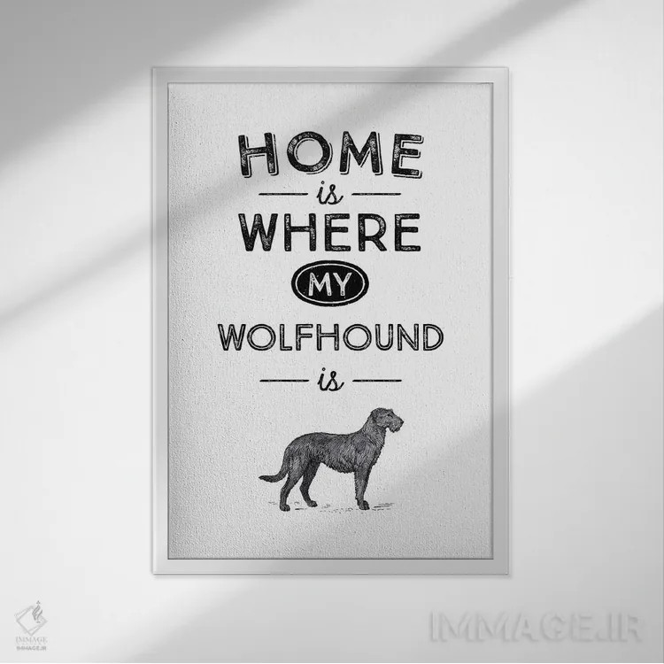 تابلو سگ گرگنما ایرلندی (ایریش وولفهاند؛ نژاد سگ) اثر پوسترهای طراحی آلچرا - نمای قابدار سفید