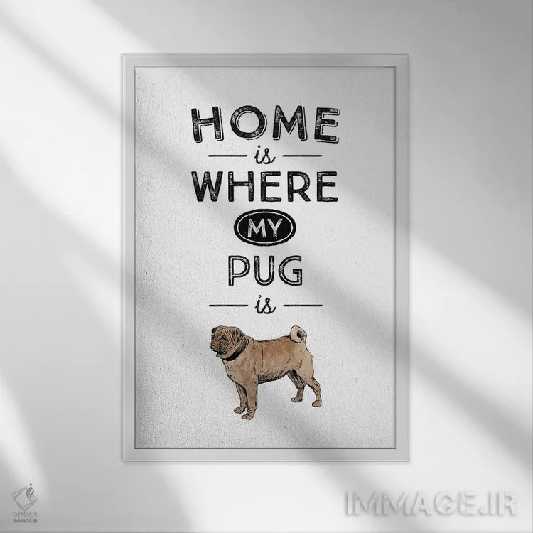تابلو پاگ (نژاد سگ) اثر پوسترهای طراحی آلچرا - نمای قابدار سفید