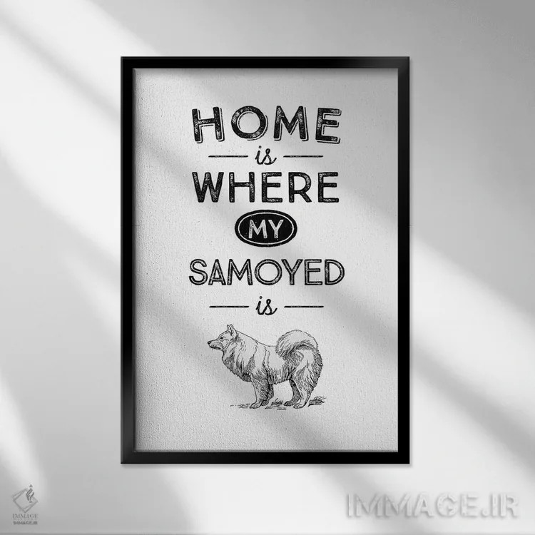 تابلو سَمویید (نژاد سگ) اثر پوسترهای طراحی آلچرا - نمای قابدار مشکی