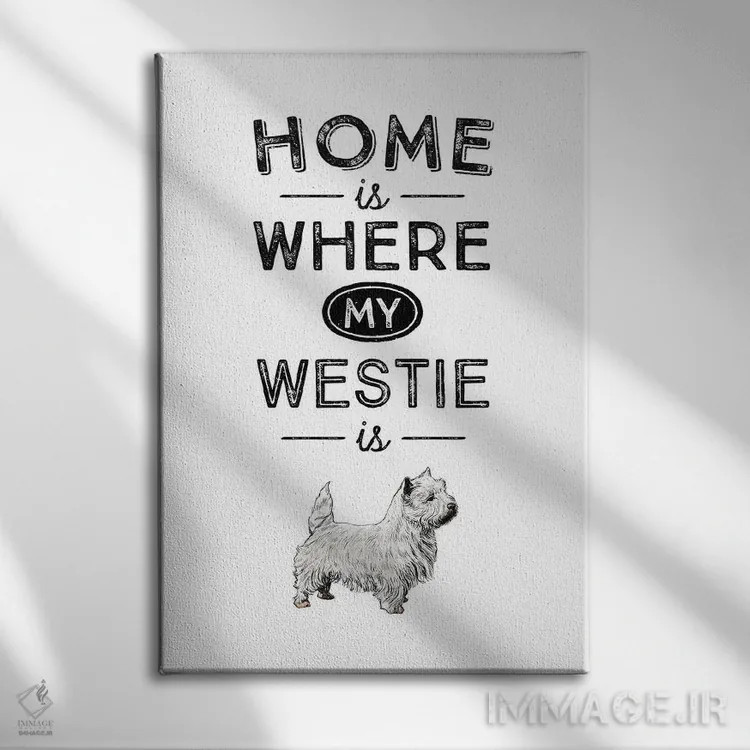 تابلو وستی (West Highland White Terrier؛ نژاد سگ) اثر پوسترهای طراحی آلچرا - نمای روبهرو روی دیوار