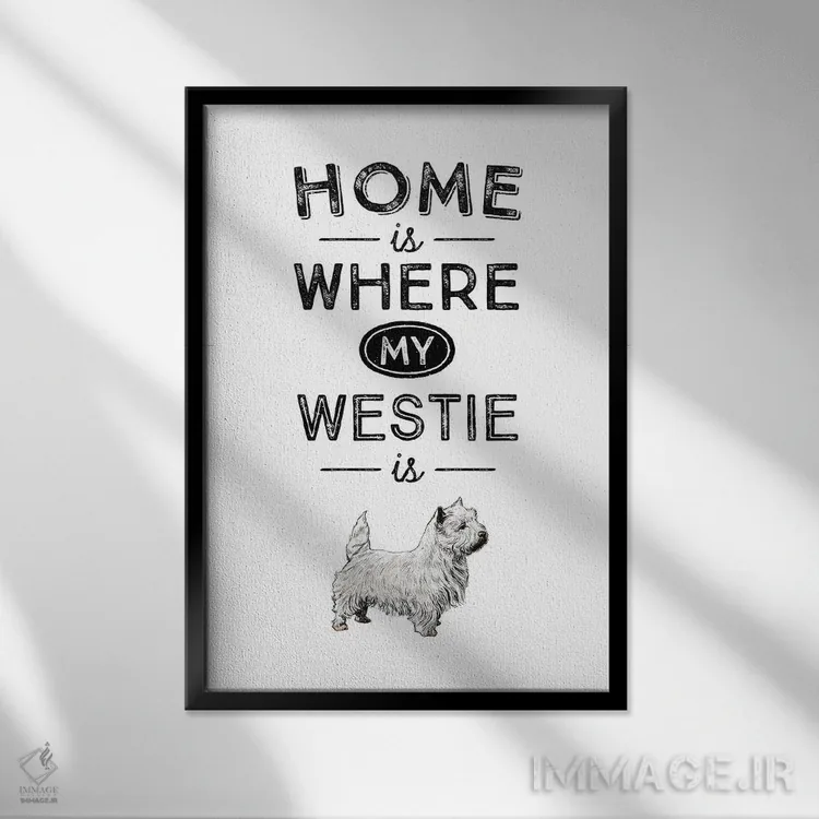 تابلو وستی (West Highland White Terrier؛ نژاد سگ) اثر پوسترهای طراحی آلچرا - نمای قابدار مشکی
