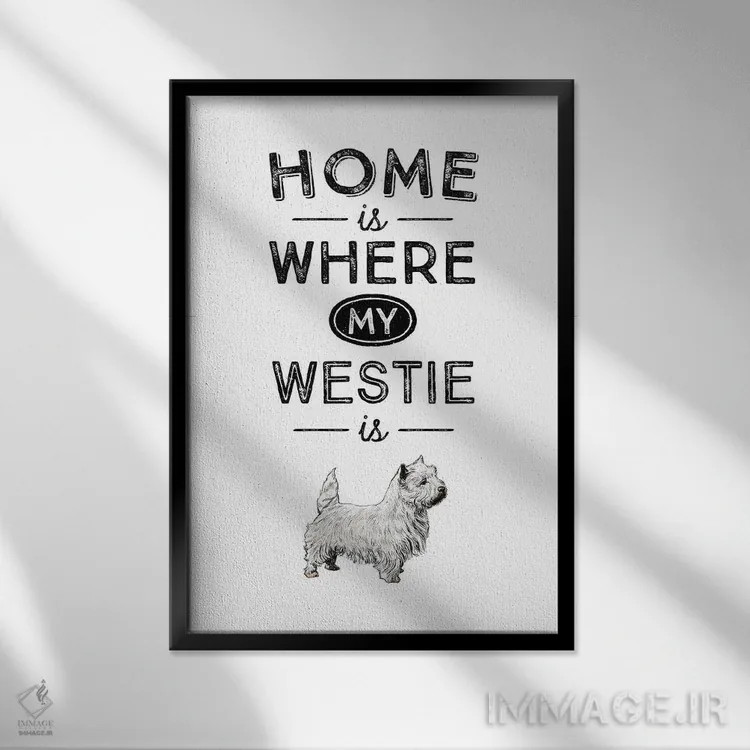 تابلو وستی (West Highland White Terrier؛ نژاد سگ) اثر پوسترهای طراحی آلچرا - نمای قابدار مشکی