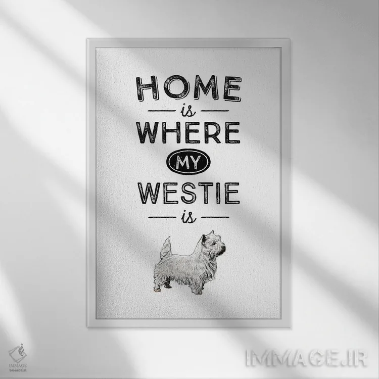 تابلو وستی (West Highland White Terrier؛ نژاد سگ) اثر پوسترهای طراحی آلچرا - نمای قابدار سفید
