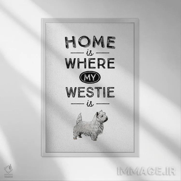 تابلو وستی (West Highland White Terrier؛ نژاد سگ) اثر پوسترهای طراحی آلچرا - نمای قابدار سفید
